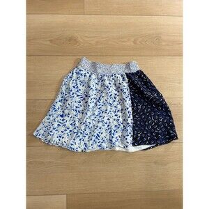 Maeve Anthropologie XS Mini Skirt Blue White Floral Print Smocked Waist